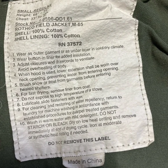 Rothco Field Jacket Mens Small Regular Green M-65 Military Army Coat Cotton - Picture 10 of 10